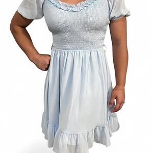 Ice Blue ruffled sleeved mini dress, Size Small
